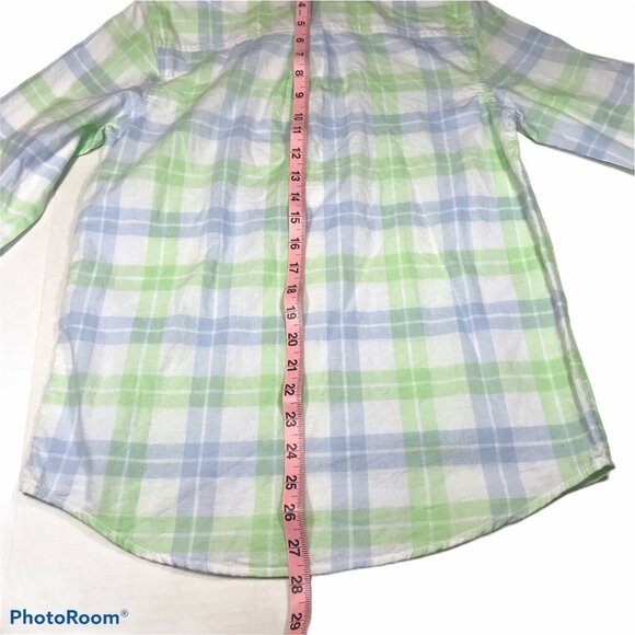 Cat & Jack Boys Sz Large 12-14 Shirt Long-Sleeve Button-Up Plaid Blue Green New - Picture 12 of 12